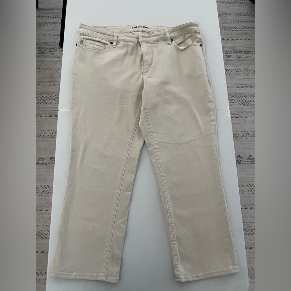 LandsEnd mid rise, true straight jean tan color size 16 petite